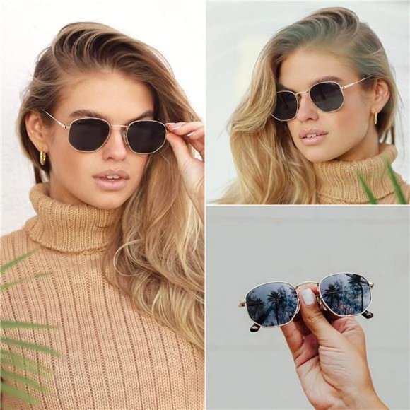 Geometric Round Gold Frame Retro Polarized Sunglasses main image 6